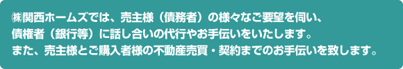 当社は売主（お客様）と買主、そして債権者（銀行等）の間に入り、お客様と債権者（金融機関）の間に入ることで、円滑により良い条件での解決をサポートします。